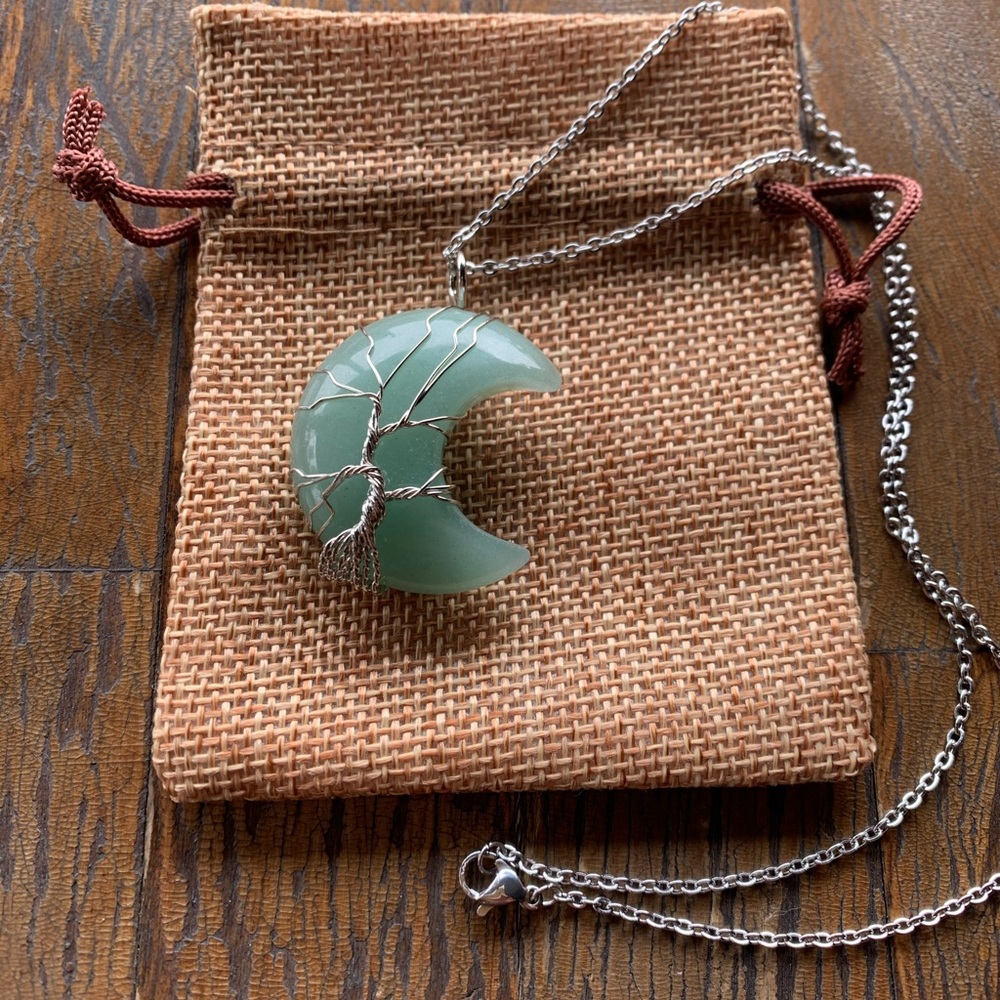 Green Aventurine Necklace Green Aventurine Pendant with Stainless Steel Chain